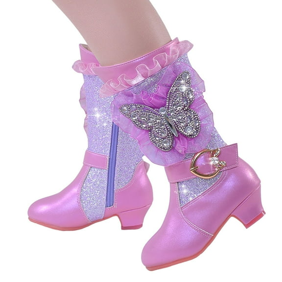 Chenyee Girls Mid Calf Cowboy Boots Glitter Rhinestone Bowknot Princess Shoes Toddler Western Riding Booties