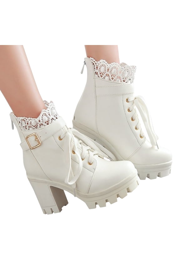 Gothic Platform Ankle Boots Lace Buckle Chunky High Heels Short Booties Zip Up Punk Shoes