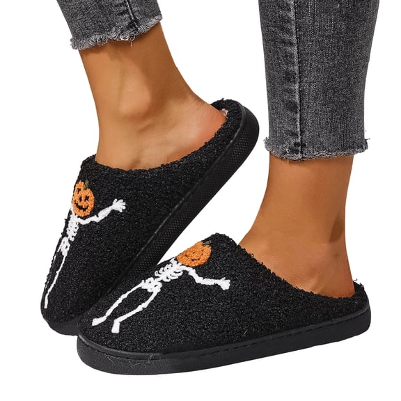 Chenyee Halloween Slippers for Women Men Soft Plush Fuzzy Winter House Slippers Bedroom Comfortable Slide Shoes