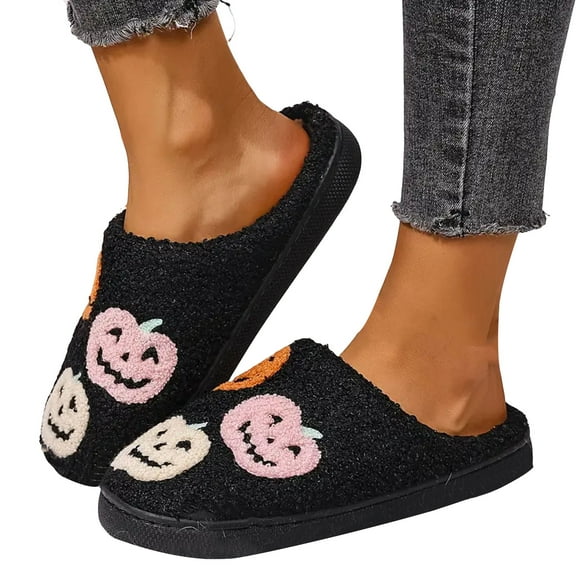 Chenyee Halloween Slippers for Women Men Soft Plush Fuzzy Winter House Slippers Bedroom Comfortable Slide Shoes