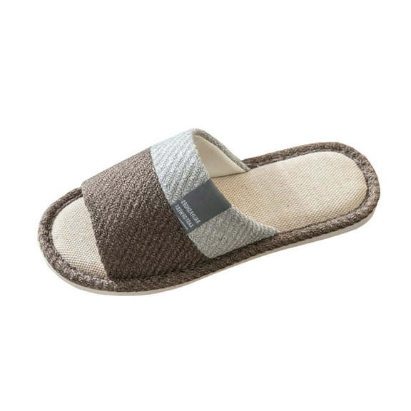 Chenyee House Linen Slippers for Men Women Open Toe Soft Comfortable Indoor Slip on Slide Shoes