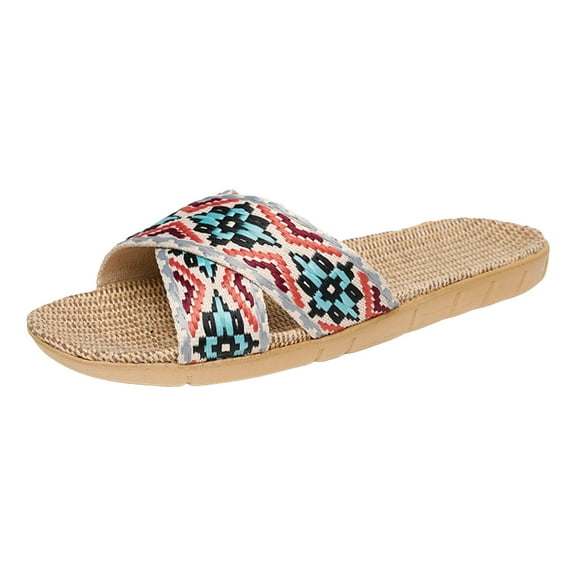 Chenyee House Slippers for Women Men Indoor Outdoor Linen Slide Shoes Breathable Beach Sandals