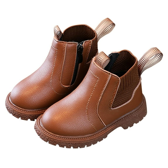 Chenyee Kids Slip On Ankle Boots for Boys Girls Chunky Low Heel Winter Casual Chelsea Booties