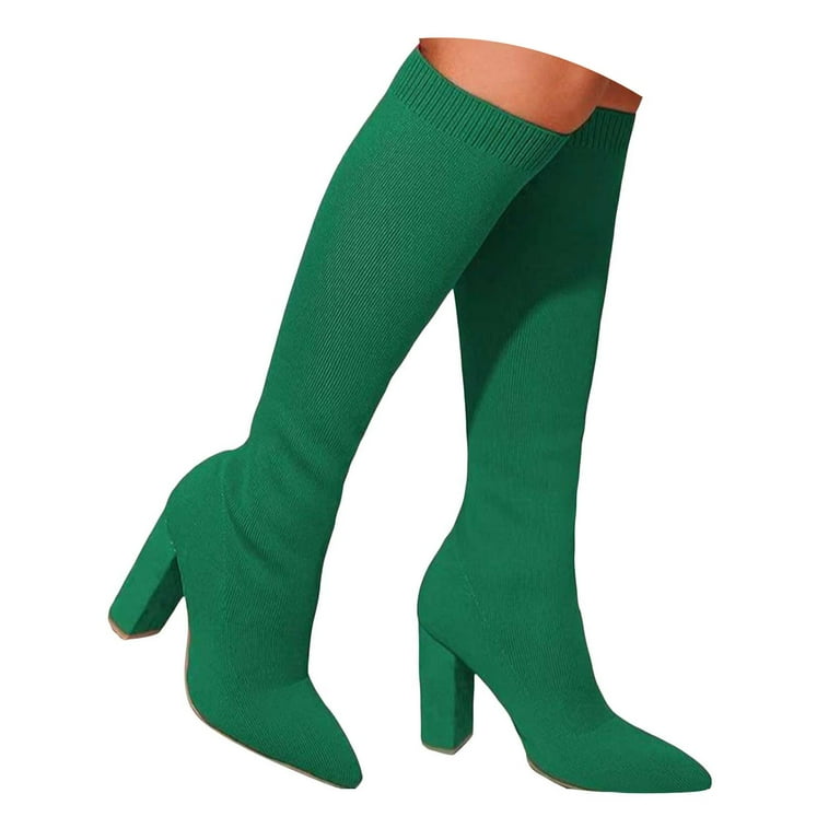 Chenyee Knee High Boots for Women Heel Pointed Toe Breathable
