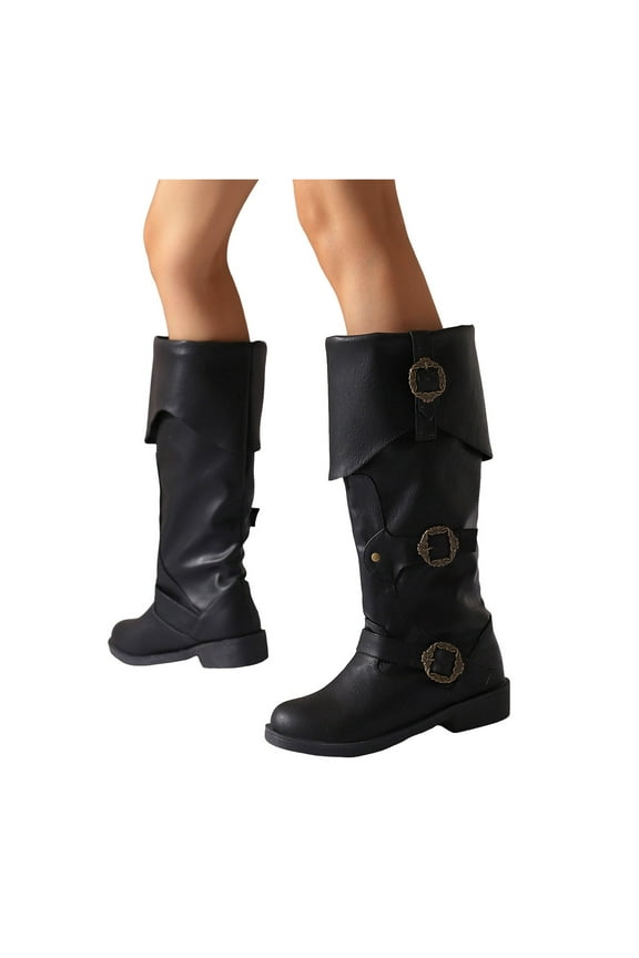 Women's Knee High Boots Classic Side Zipper Mid Calf Comfortable Riding Combat Booties