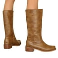 thumbnail image 1 of Chenyee Leather Knee High Boots for Women Wide Calf Fshion Square Toe Block Heel Riding Booties, 1 of 8