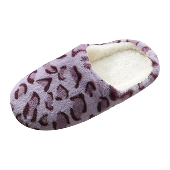 Chenyee Leopard Print Memory Foam House Slippers for Women Ladies Furry Lined Slip On Bedroom Slippers
