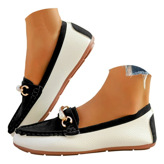 Chenyee Loafers for Women Fashion Pearls Non Slip Work Flat Dress Shoes Slip On Walking Sneakers
