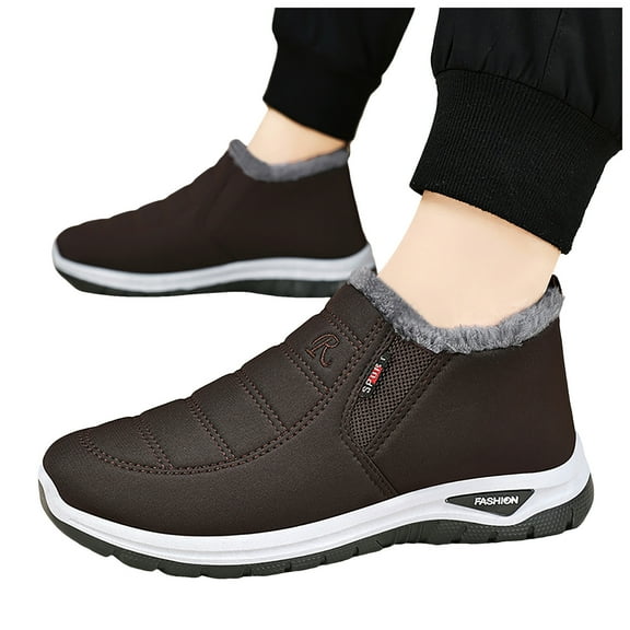 Chenyee Men's Snow Ankle Boots Waterproof Warm Plush Lined Outdoor Slip On Lightweight Winter Shoes