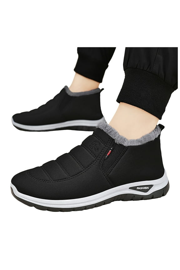 Men's Snow Ankle Boots Waterproof Warm Plush Lined Outdoor Slip On Lightweight Winter Shoes
