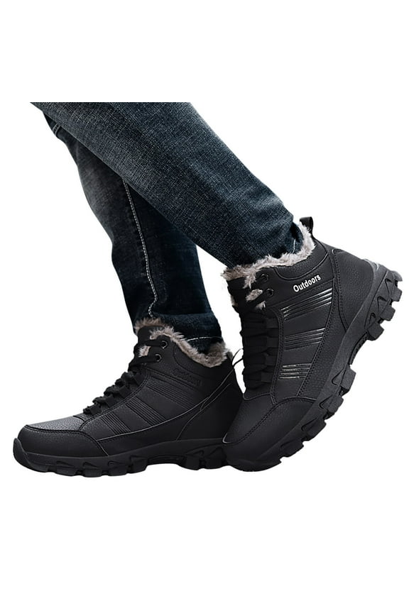 Men's Snow Boots Lightweight Outdoor Hiking Ankle Booties Furry Lined Non Slip Work Shoes