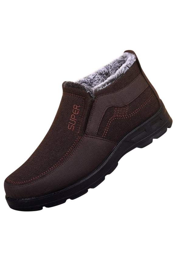 Men's Winter Slip On Warm Ankle Boots Outdoor Water-proof Non Slip Fleece Lined Hiking Shoes
