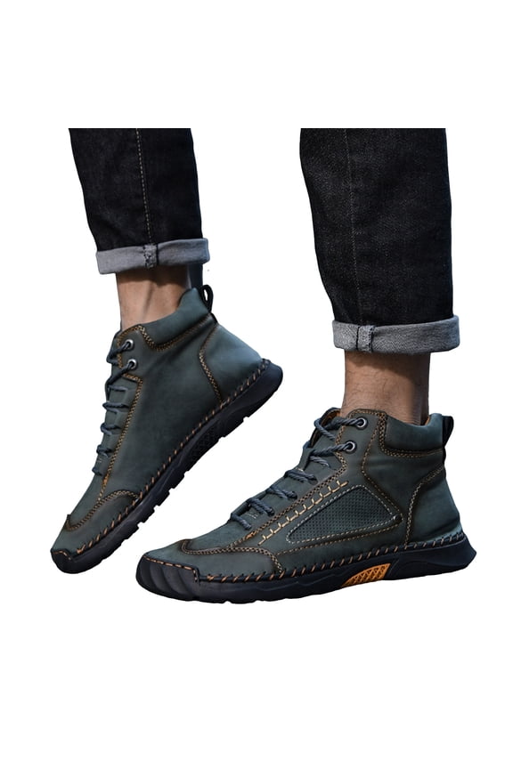 Mens Ankle Boots Casual Leather Shoes Ankle Chukka Boots Lace Up Lightweight Sneakers