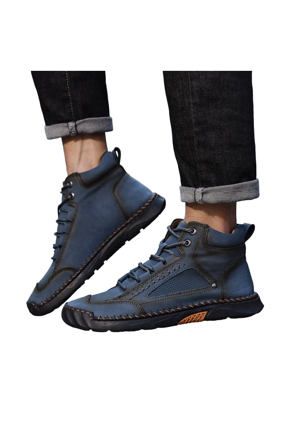 Mens Ankle Boots Casual Leather Shoes Ankle Chukka Boots Lace Up Lightweight Sneakers