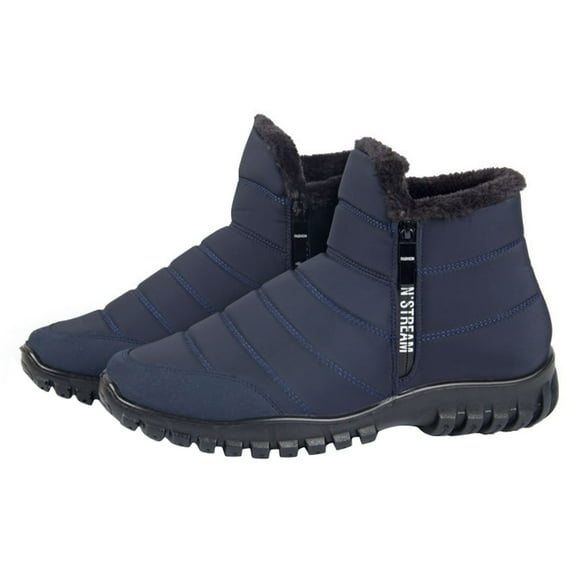 Chenyee Mens Snow Boots Winter Furry Lined Warm Ankle Booties Zipper Closure Slip on Outdoor Walking Shoes