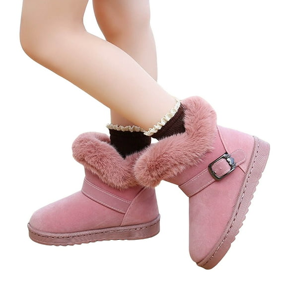 Chenyee News Girls Classic Snow Boots Furry Kids Mid Calf Outdoor Non Slip Warm Ankle Booties