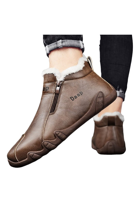 Non Slip Ankle Snow Boots for Men Fleece Lined Waterproof Comfortable Slip On Short Booties