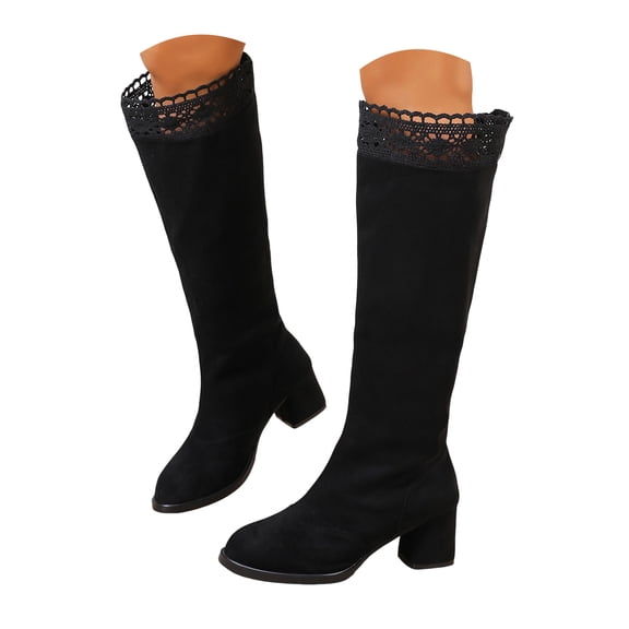 Chenyee Over The Knee Boots for Women Low Heel Comfortable Elastic Suede Long Dress Booties