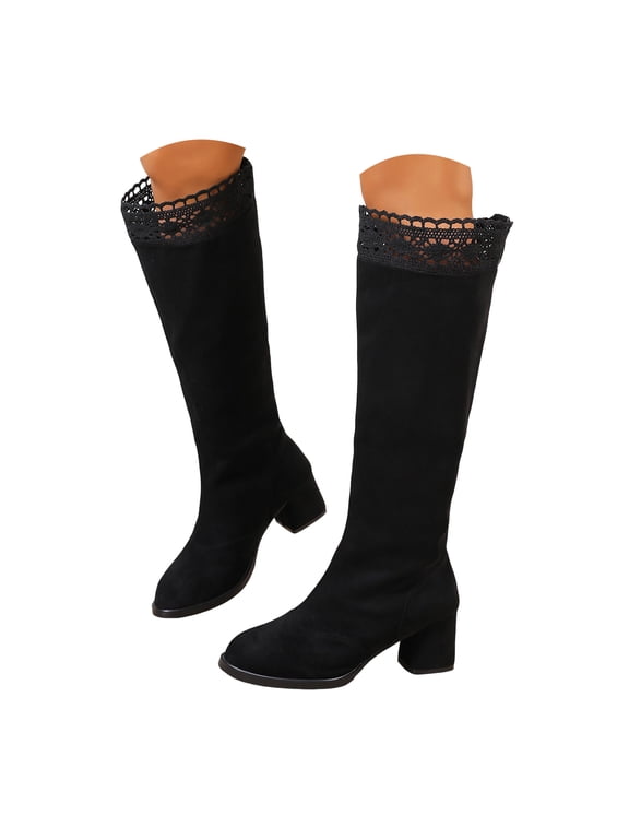 Over The Knee Boots for Women Low Heel Comfortable Elastic Suede Long Dress Booties