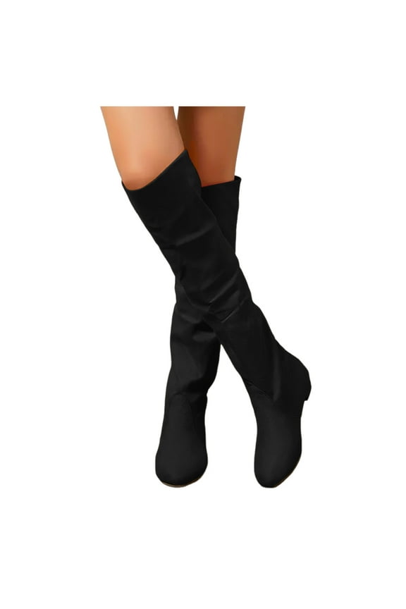 Over The Knee Boots for Women Low Heel Comfortable Elastic Suede Long Dress Booties