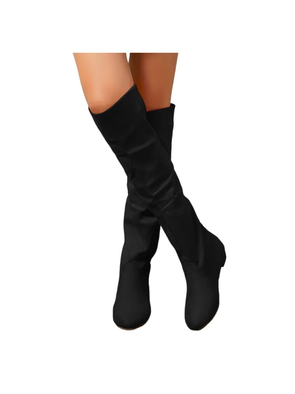 Over The Knee Boots for Women Low Heel Comfortable Elastic Suede Long Dress Booties