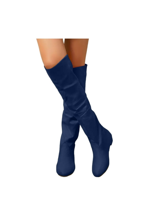 Over The Knee Boots for Women Low Heel Comfortable Elastic Suede Long Dress Booties