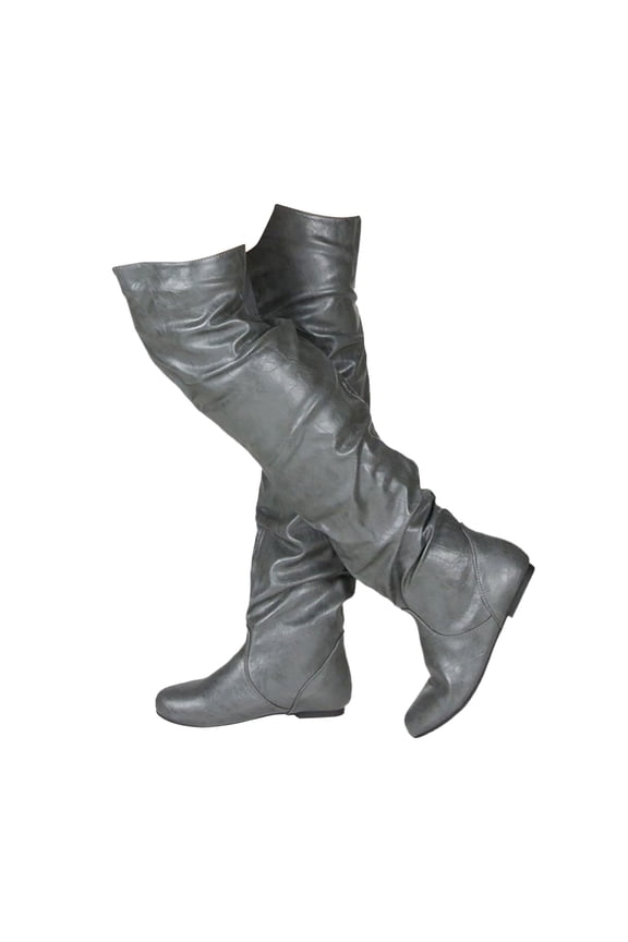 Over The Knee High Boots for Women Wide Calf Slouchy Pull On Flat Thigh High Booties