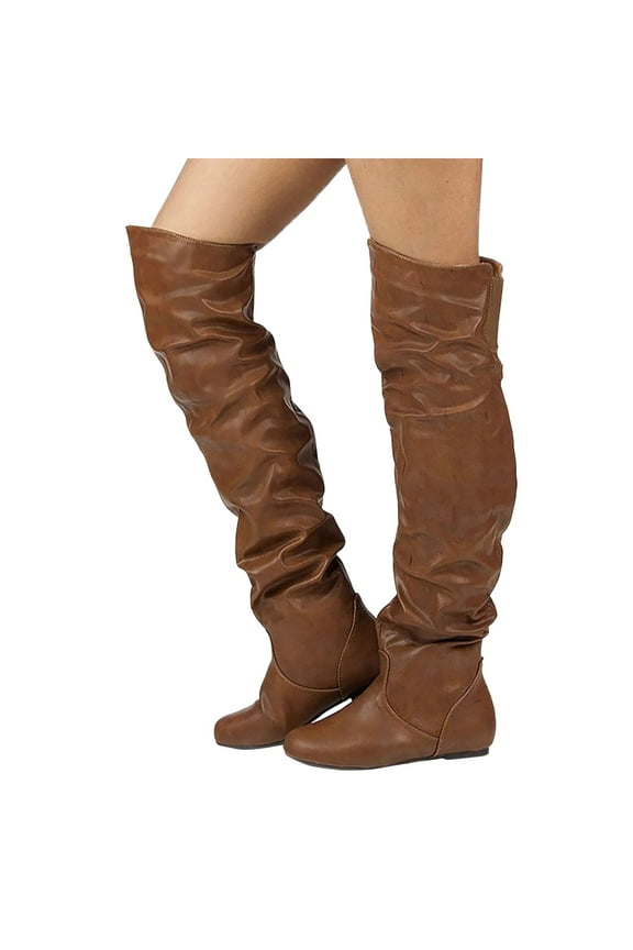 Over The Knee High Boots for Women Wide Calf Slouchy Pull On Flat Thigh High Booties