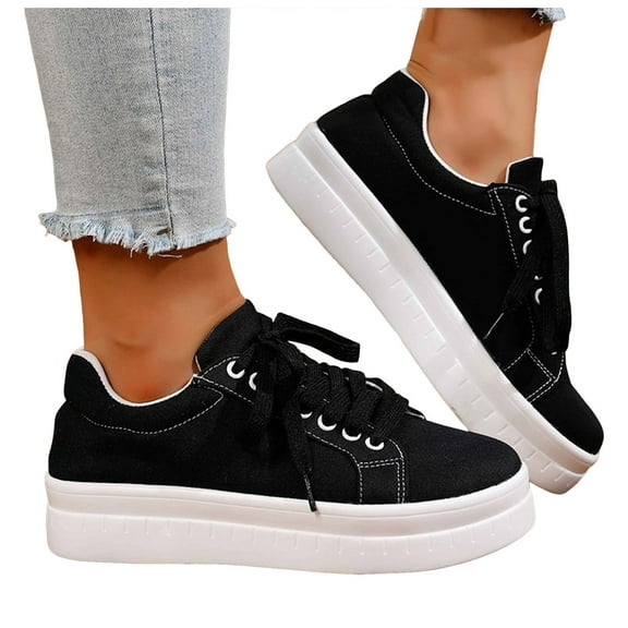 Chenyee Platform Lace Up Sneakers for Women Low Top Tennis Shoes Non Slip Fashion Canvas Dress Shoes