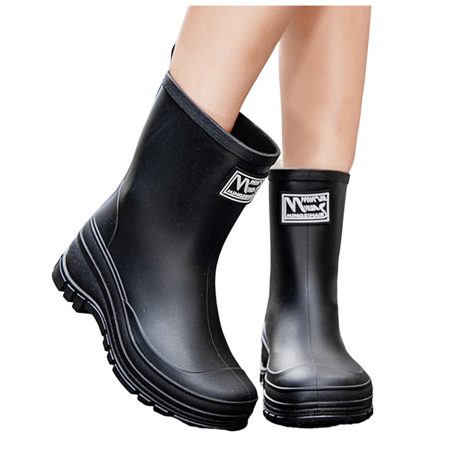 Chenyee Rain Boots for Women Lightweight Non Slip Rain Shoes Mid Calf Water-proof Garden Booties