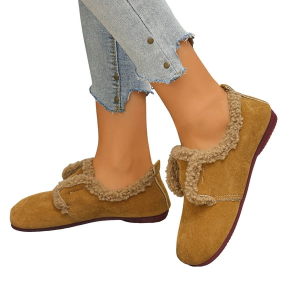 Chenyee Slip On Loafers for Women Warm Fleece Lined Ballet Flats Shoes Breathable Suede Dress Shoes