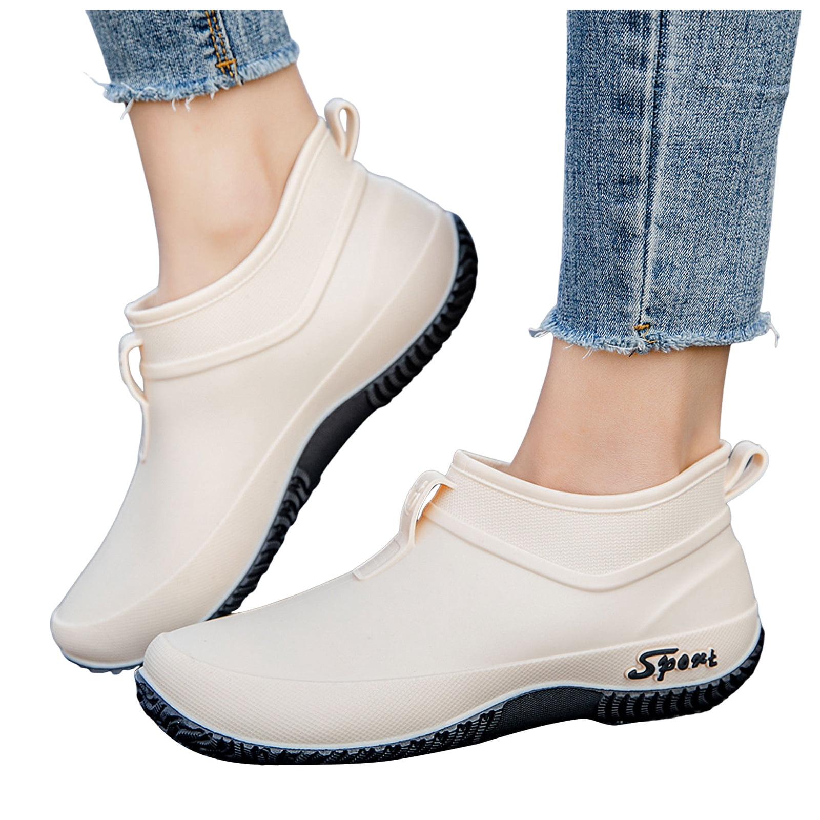 Chenyee Slip On Rubber Rain Boots for Women Non Slip Water-proof Garden Shoes Short Ankle Booties