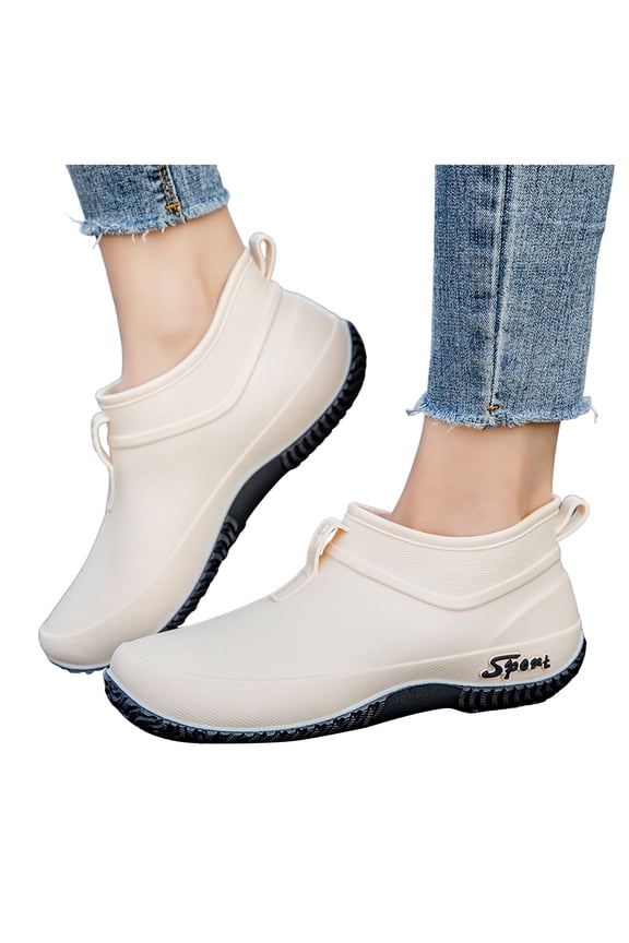 Slip On Rubber Rain Boots for Women Non Slip Water-proof Garden Shoes Short Ankle Booties