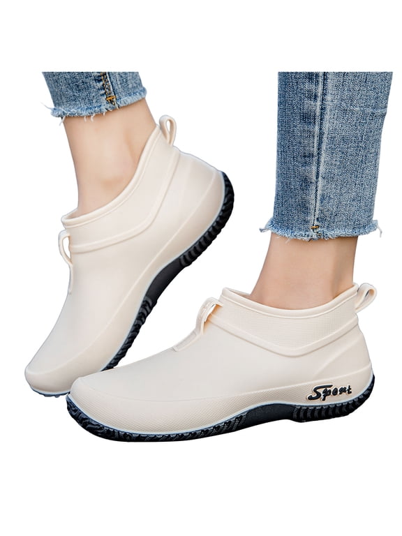 Slip On Rubber Rain Boots for Women Non Slip Water-proof Garden Shoes Short Ankle Booties