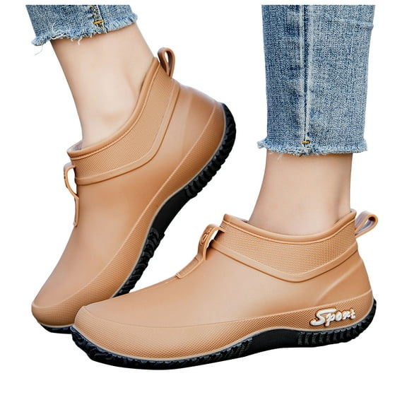 Chenyee Slip On Rubber Rain Boots for Women Non Slip Water-proof Garden Shoes Short Ankle Booties
