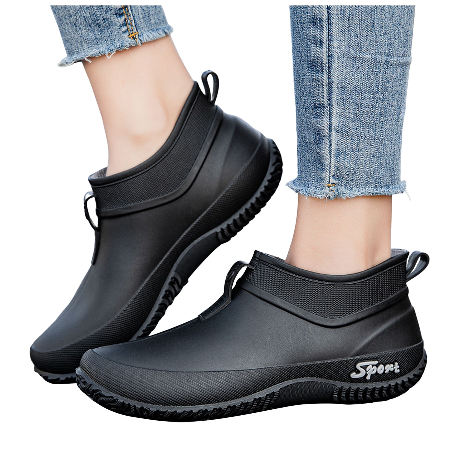 Chenyee Slip On Rubber Rain Boots for Women Non Slip Water-proof Garden Shoes Short Ankle Booties
