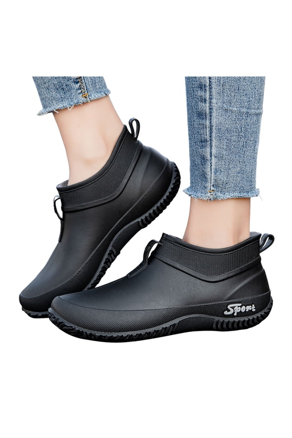 Slip On Rubber Rain Boots for Women Non Slip Water-proof Garden Shoes Short Ankle Booties