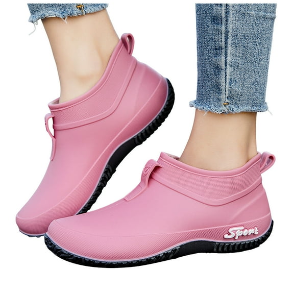Chenyee Slip On Rubber Rain Boots for Women Non Slip Water-proof Garden Shoes Short Ankle Booties