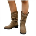 thumbnail image 1 of Chenyee Slouchy Cowboy Boots for Women Wide Calf Embroidery Suede Mid Calf Western Riding Booties, 1 of 7