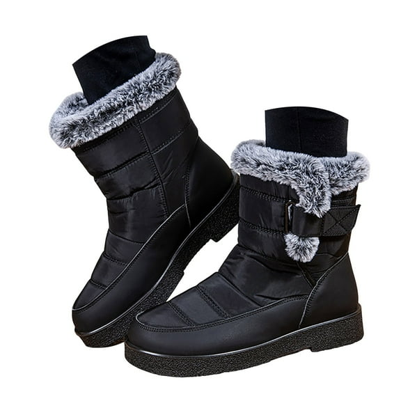 Chenyee Snow Boots for Women Warm Furry Linied Winter Shoes Water-proof Hook Loop Mid Calf Booties