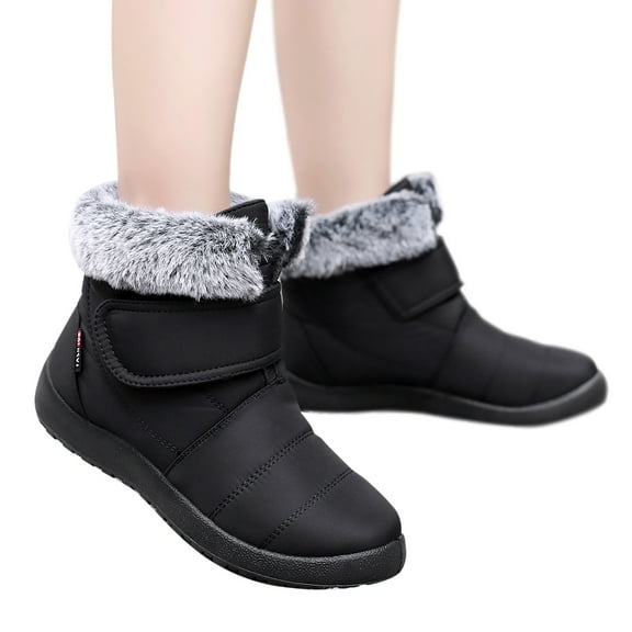 Chenyee Snow Boots for Women Warm Plush Mid Calf Booties Lightweight Non Slip Hook Loop Winter Shoes