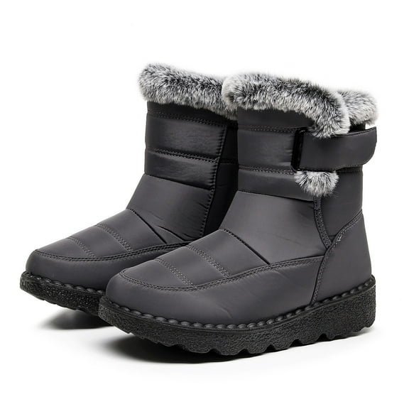 Chenyee Snow Boots for Women Warm Plush Mid Calf Booties Non Slip Hook Loop Outdoor Walking Shoes