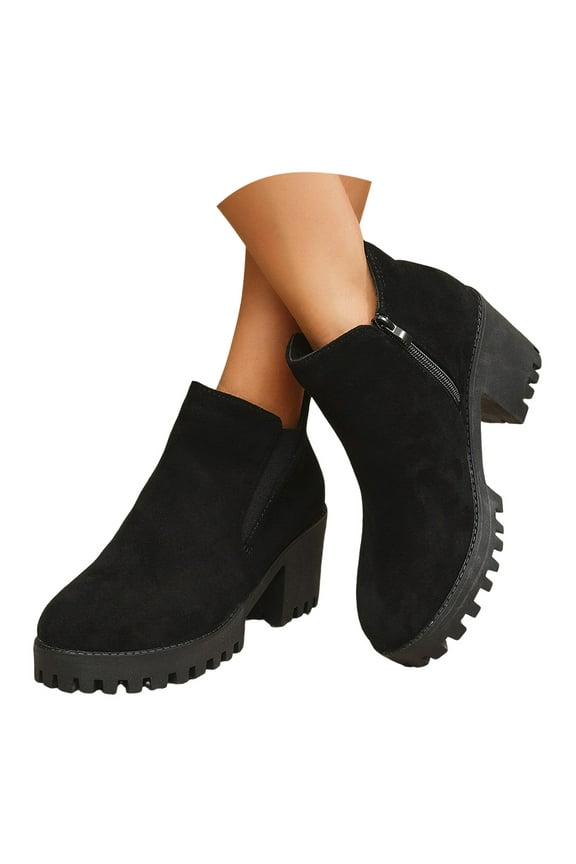 Suede Ankle Boots for Women Fashion Leopard Print Block High Heel Slip On Short Booties