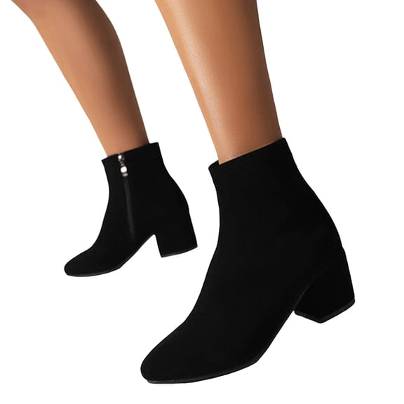 Chenyee Suede Ankle Boots for Women Vintage Mid Block Heel Mid Calf Dress Booties with Side Zipper