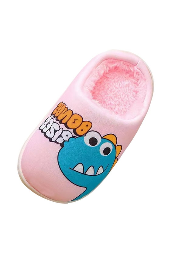 Toddler Cartoon Dinosaur Cute Slippers Fleece Lined Memory Foam Kids Plush Warm Winter House Shoes