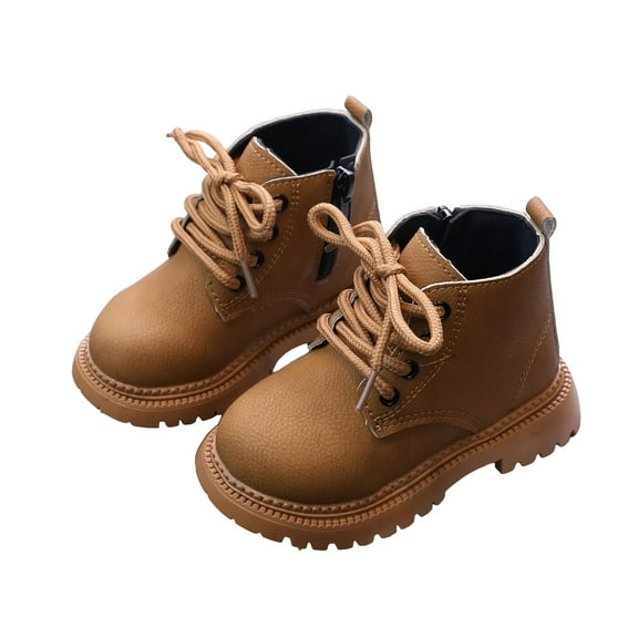 Chenyee Toddler Non Slip Ankle Boots Boys Girls Fashion Lace Up Mid Calf Combat Booties for Kids