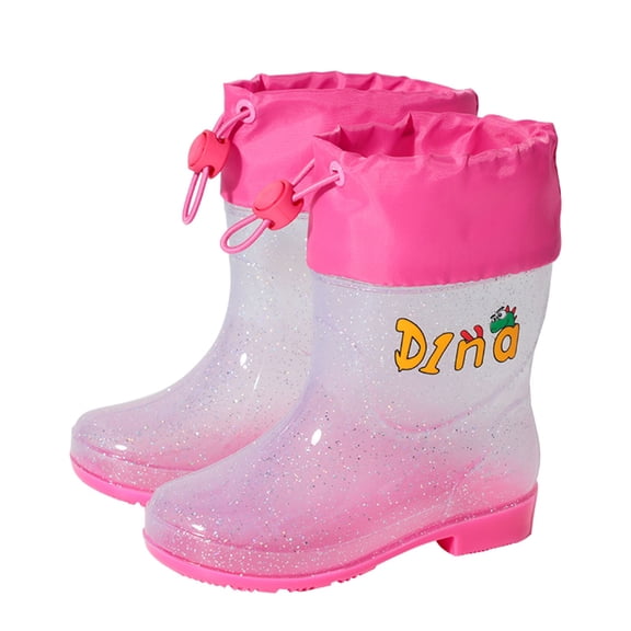 Chenyee Toddler Rain Boots with Elastic Strap Kids Rain Shoes Water-proof Mid Calf Boots for Boys Girls