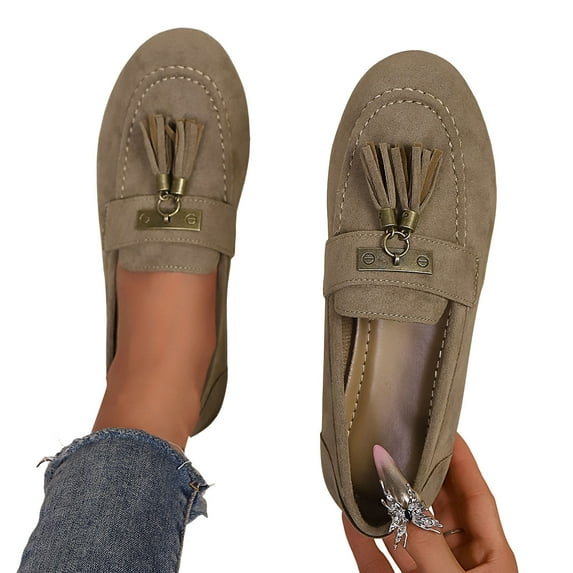 Chenyee Vintage Suede Tassel Loafers for Women Comfortable Slip On Casual Flat Dress Walking Shoes