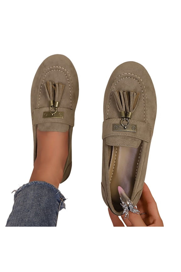 Vintage Suede Tassel Loafers for Women Comfortable Slip On Casual Flat Dress Walking Shoes