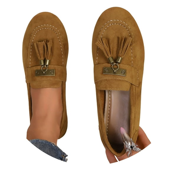 Chenyee Vintage Suede Tassel Loafers for Women Comfortable Slip On Casual Flat Dress Walking Shoes